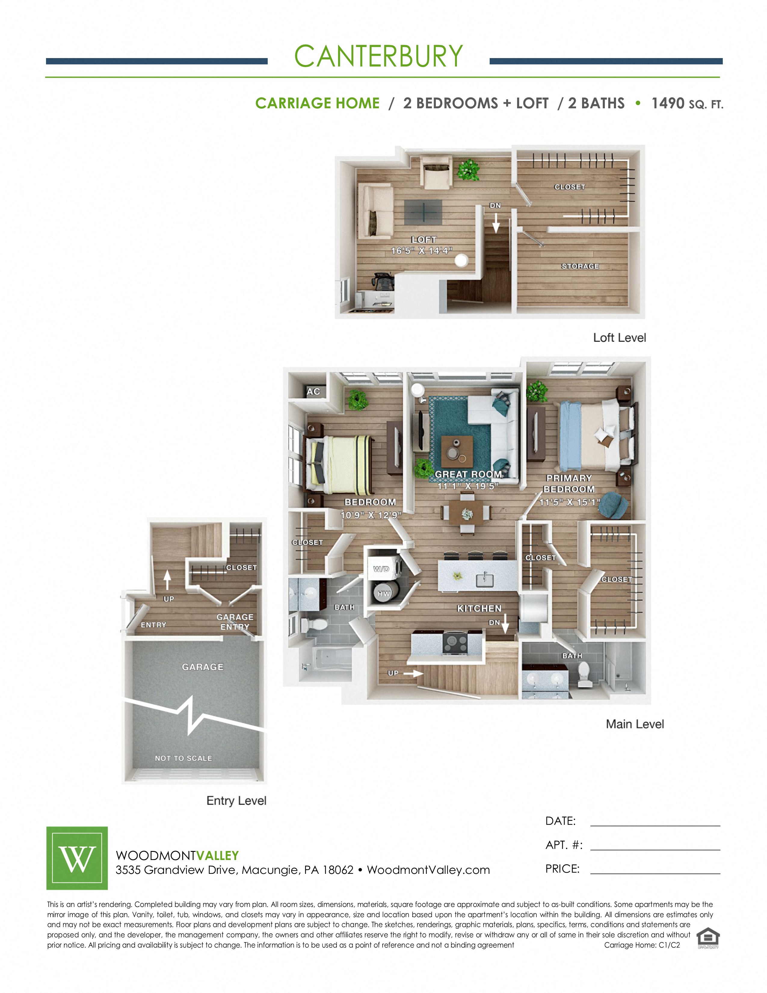 Floor plan for 2 beds, 2 baths, 1490 sqft